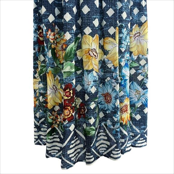 JOHNNY WAS Ciaga Mixed-Print Maxi Coverup Dress Blue Floral Geometric Size S - Picture 4 of 11